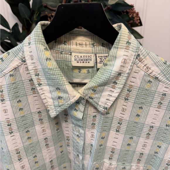 Vintage 80s 90s Classic Elements Embroidered Button Down Shirt SS 24W 26W 24/26 - Picture 3 of 10